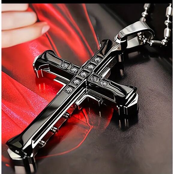 goldminefinds Other - Mens Steel Cross 24 in  Pendant Necklaces Stainless Zircon Gift for Graduation